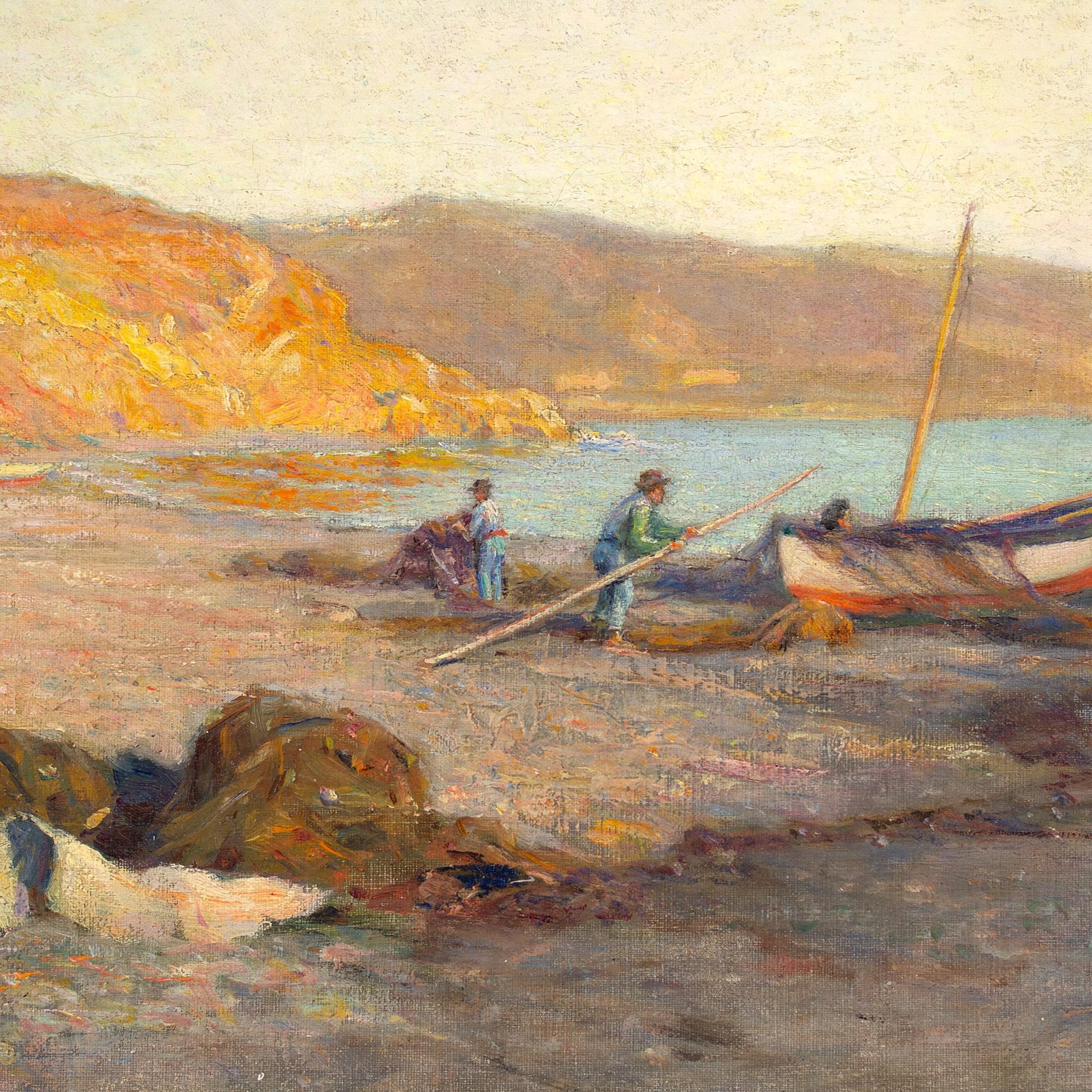 Frank Dickson, Riparazione delle reti dei pescatori, pittura ad olio 4