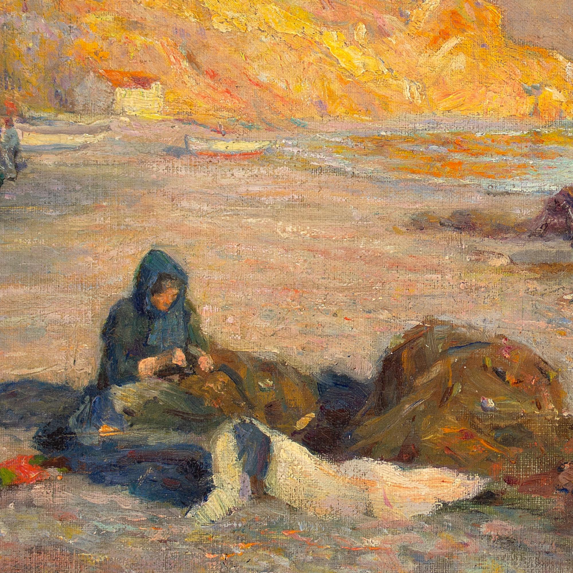 Frank Dickson, Riparazione delle reti dei pescatori, pittura ad olio 5