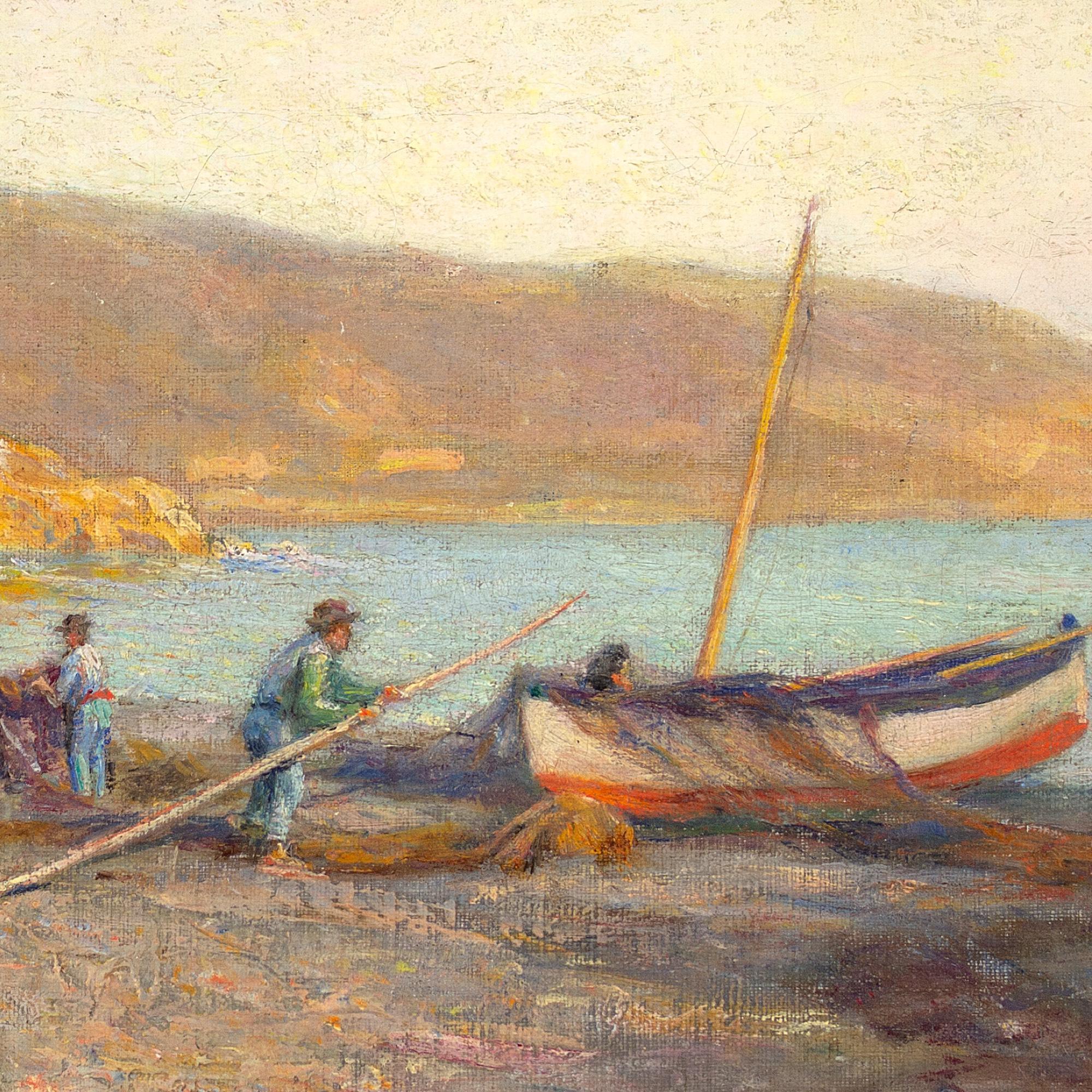 Frank Dickson, Riparazione delle reti dei pescatori, pittura ad olio 6