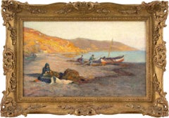 Frank Dickson, Mending The Fishermen's Nets, Oil Painting