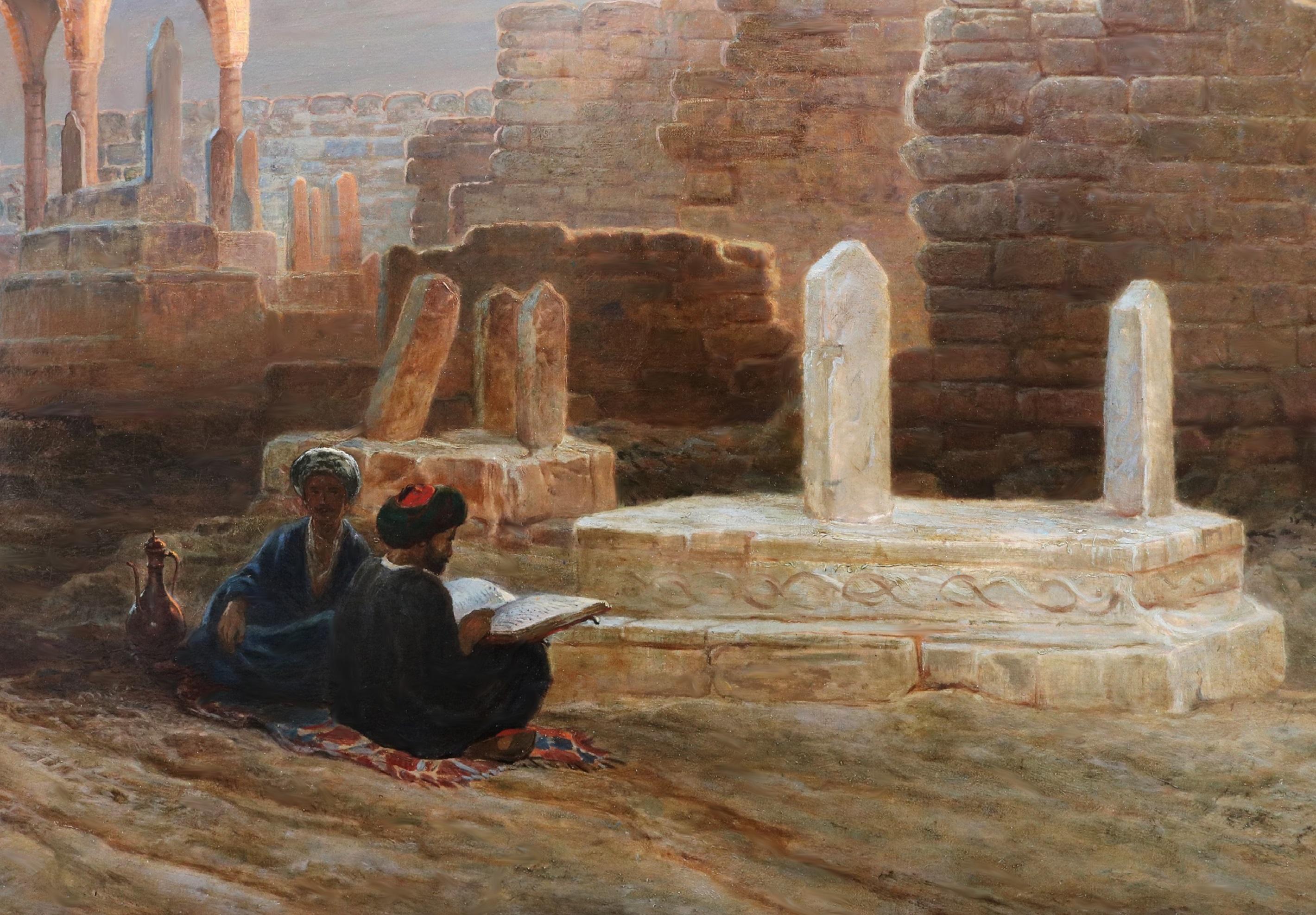 Tumbas de los sultanes - Pintura al óleo orientalista del siglo XIX Real Academia 1873 en venta 2