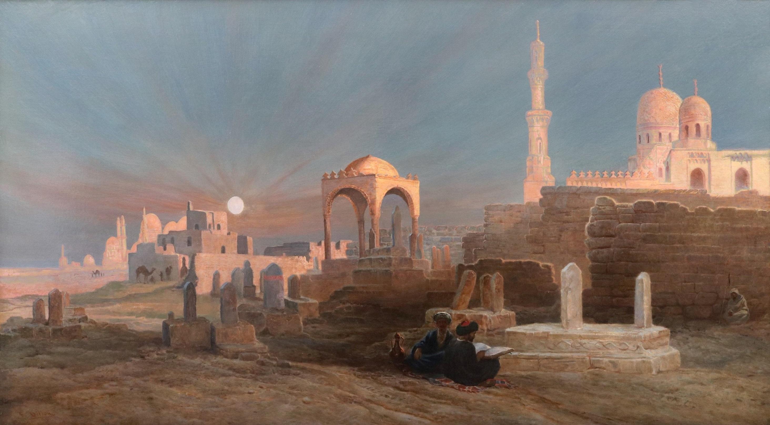 Tumbas de los sultanes - Pintura al óleo orientalista del siglo XIX Real Academia Egipto - Painting Escuela inglesa de Frank Dillon