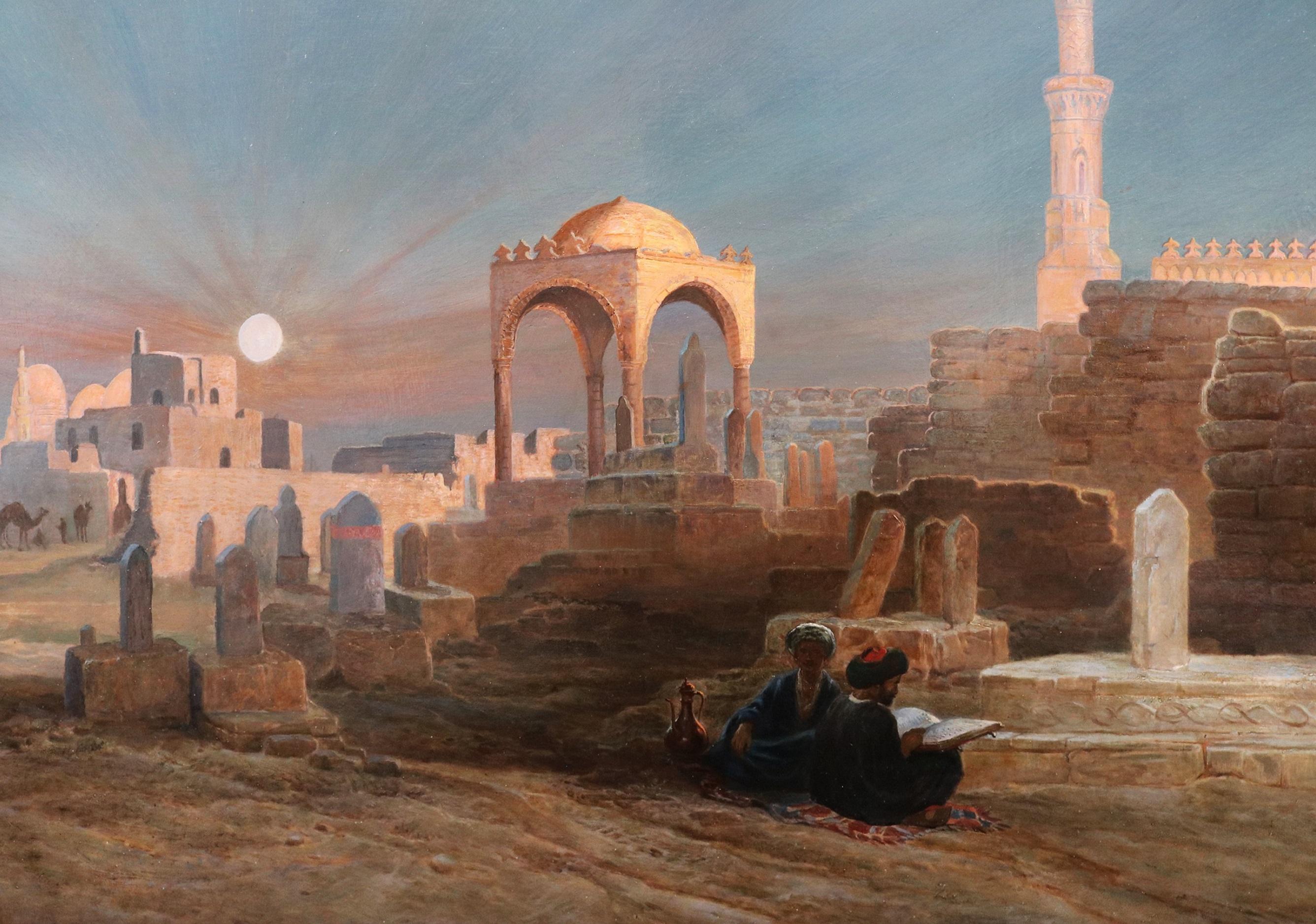 Tumbas de los sultanes - Pintura al óleo orientalista del siglo XIX Real Academia Egipto - Figurative Painting Gris de Frank Dillon