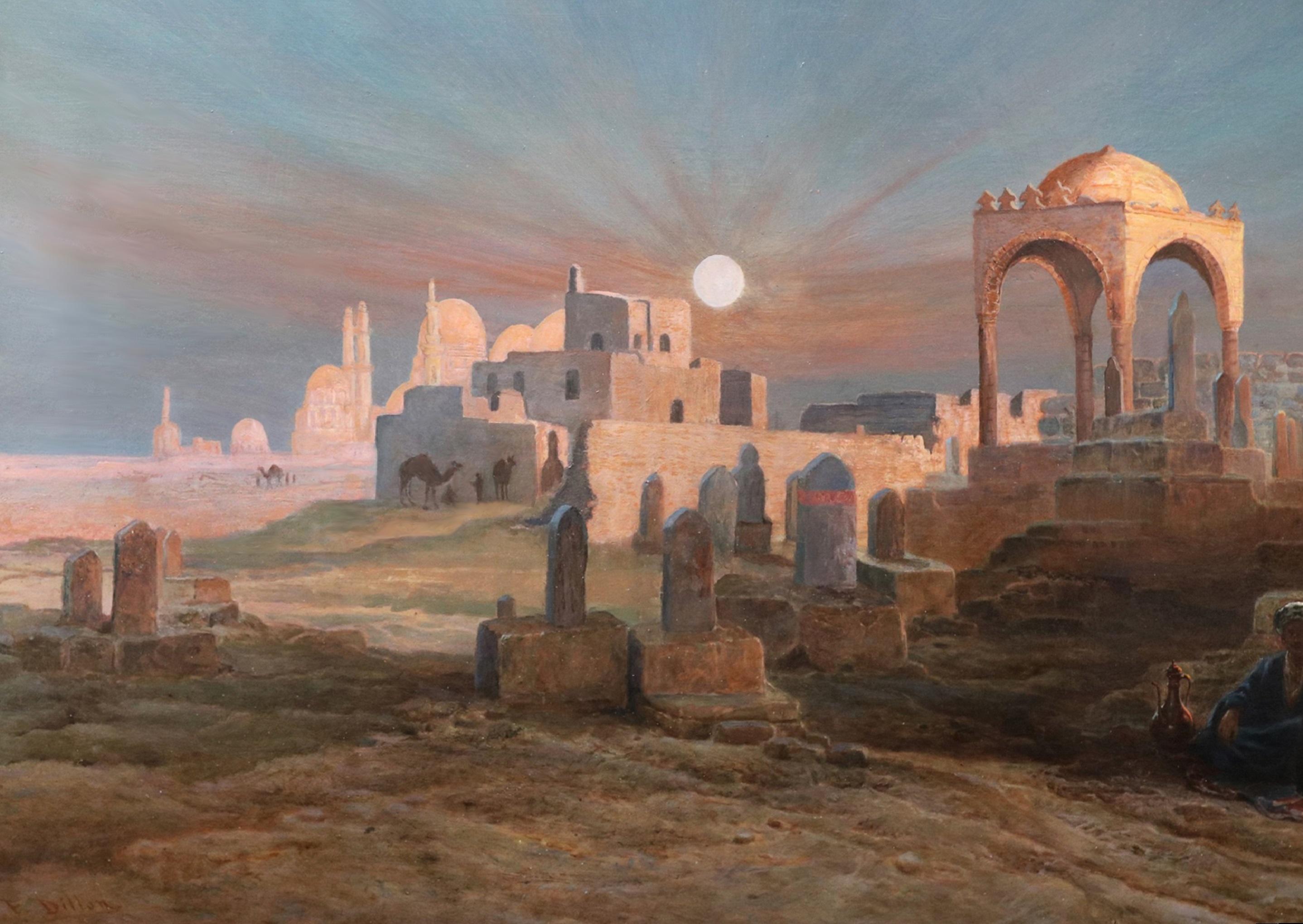 Tumbas de los sultanes - Pintura al óleo orientalista del siglo XIX Real Academia Egipto 1
