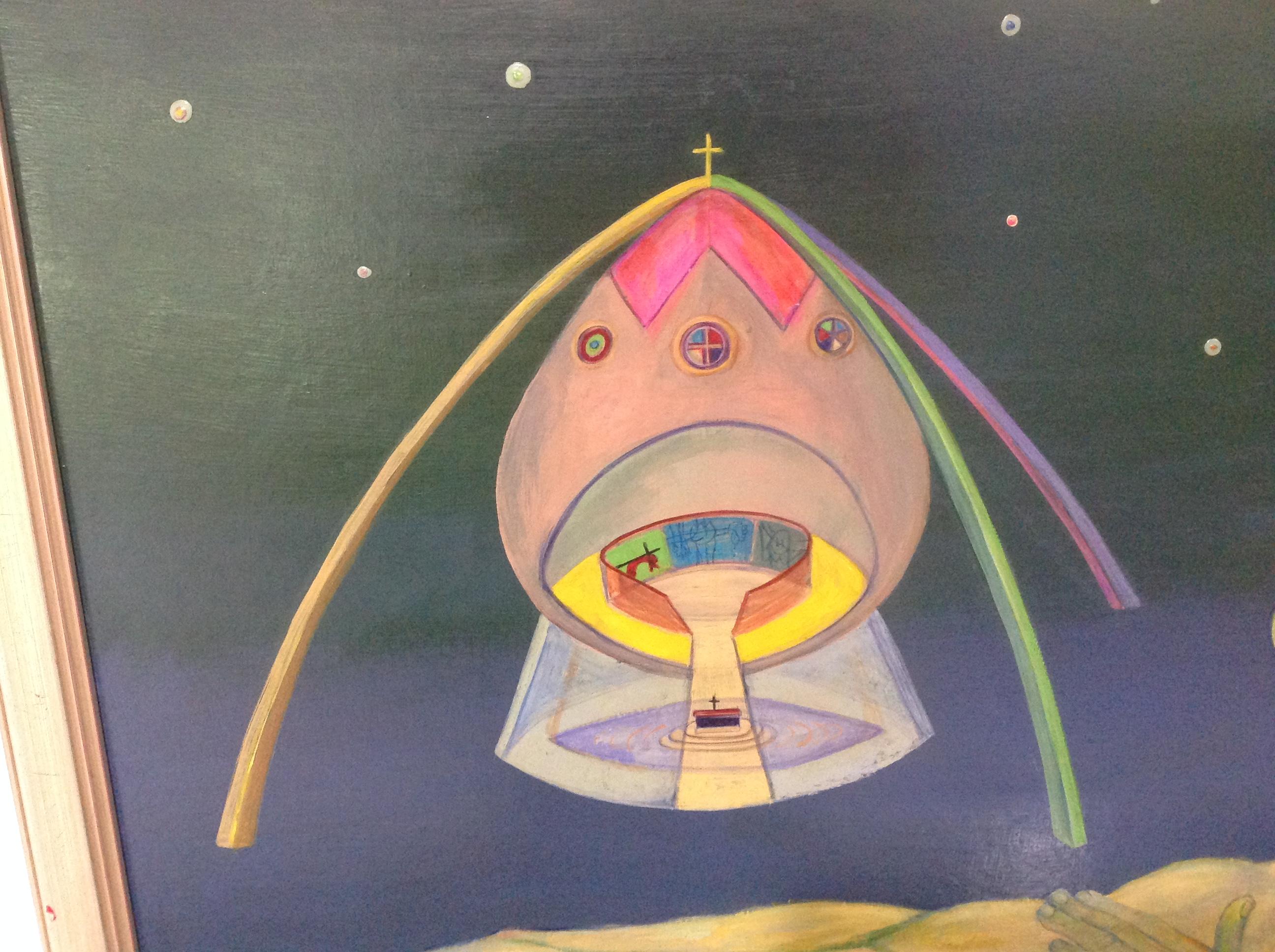 Mid-20th Century Frank Dininno Surreal Space Oil Painting from 1965 For Sale