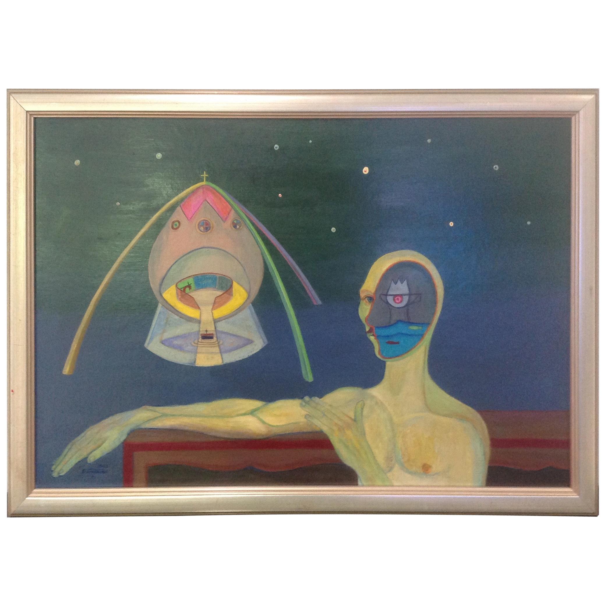 Frank Dininno Surreal Space Oil Painting from 1965 For Sale