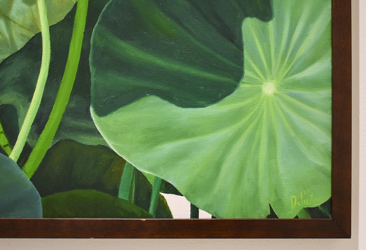 Lotus No. 1 (Contemporary Hard Edge Realist Still Life of Bright Botanicals) (Grau), Still-Life Painting, von Frank DePietro