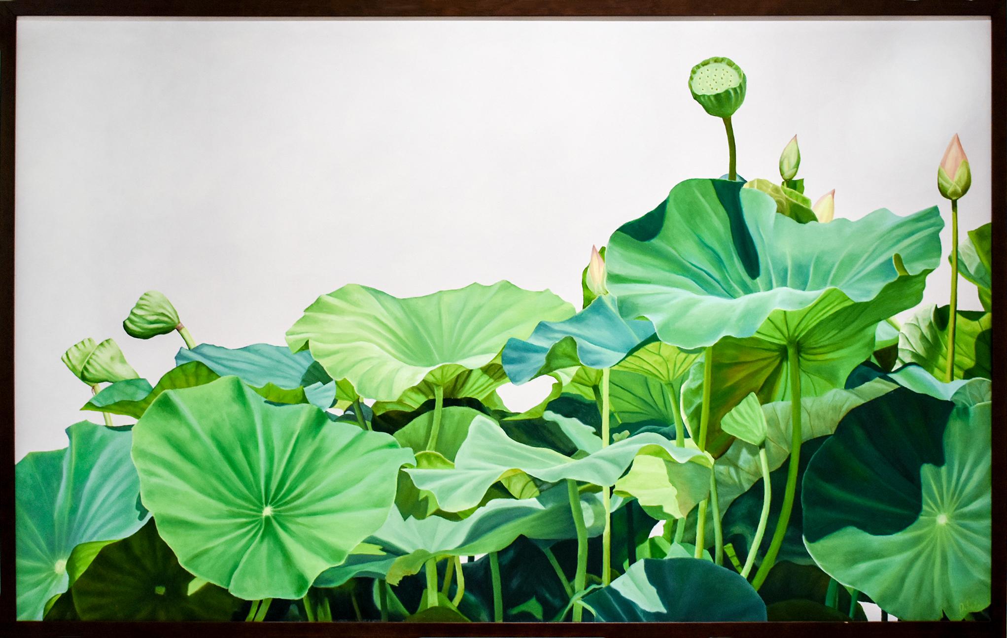 Lotus No. 1 (Contemporary Hard Edge Realist Still Life of Bright Botanicals) - Painting by Frank DePietro