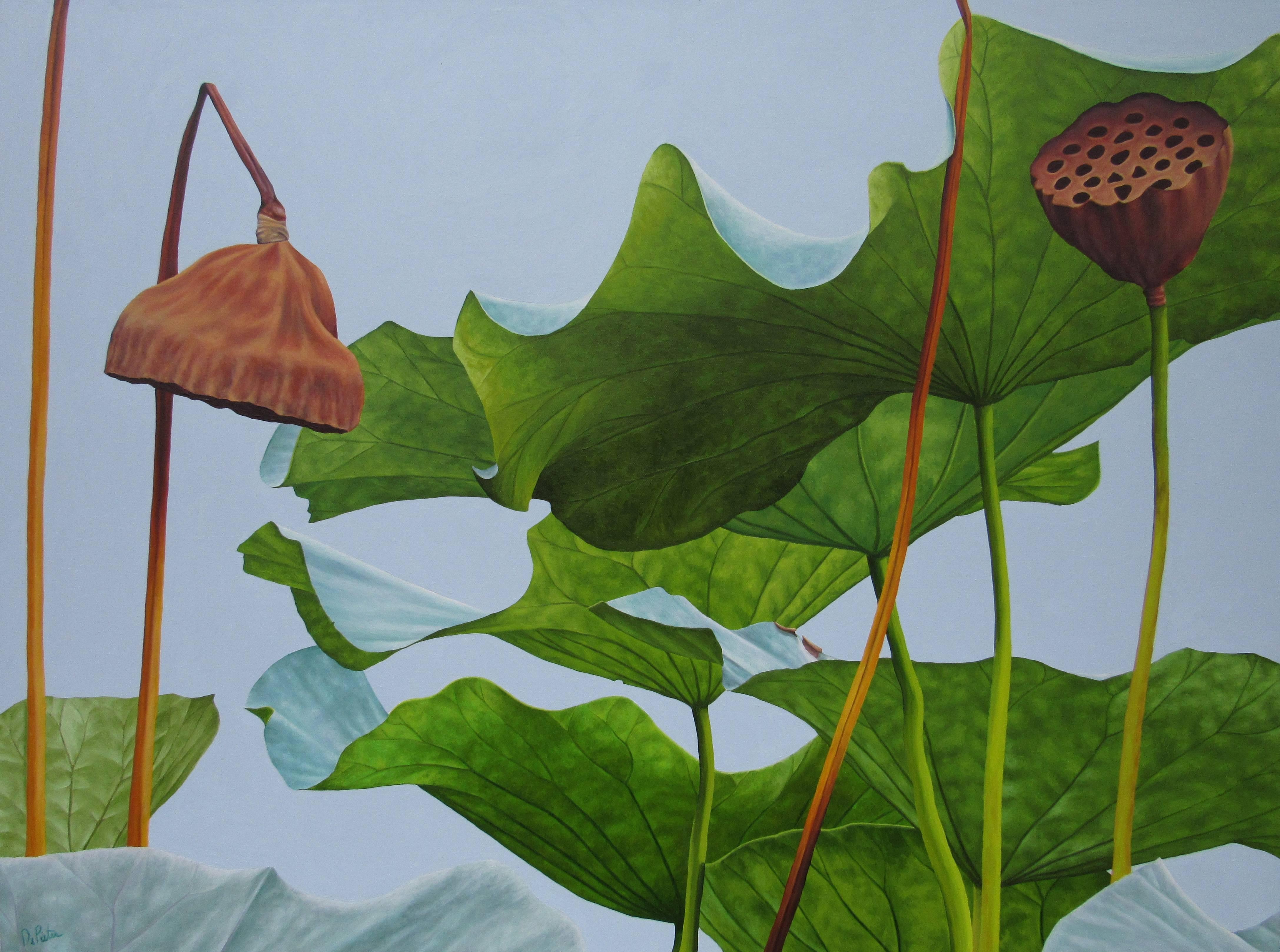 Lotus No. 11 (Hard Edge Realist Still Life Painting with Pale Blue Background)