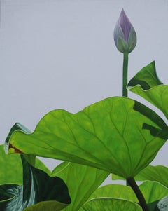 Lotus No. 8 (Realistisches Stillleben mit grünen Lotusblättern und Blumenknospen)