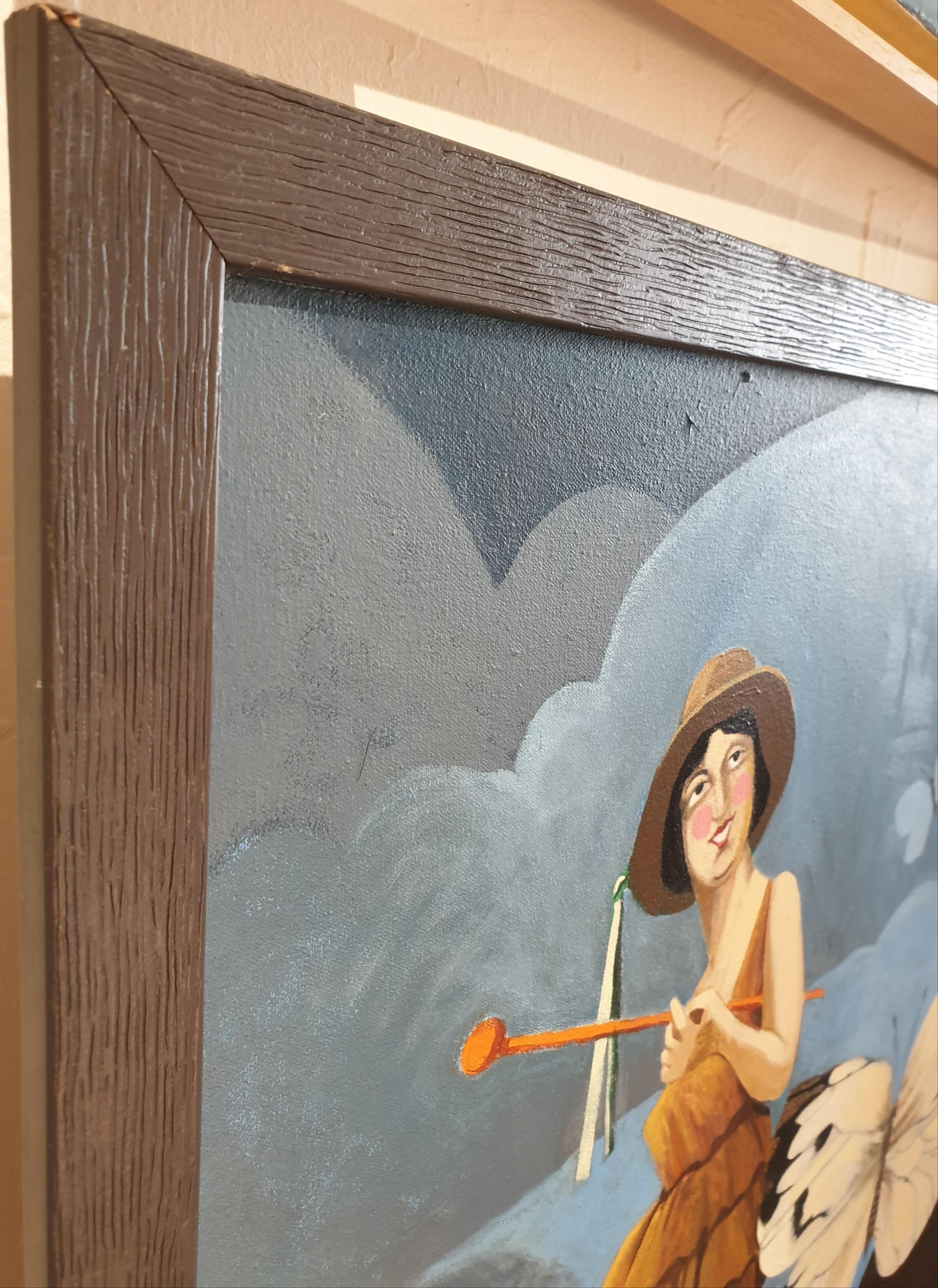 Grande olio surrealista scozzese su tela. 'Lei ha portato il colore nella sua vita'. in vendita 9