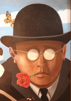 Grande olio surrealista scozzese su tela. 'Lei ha portato il colore nella sua vita'.