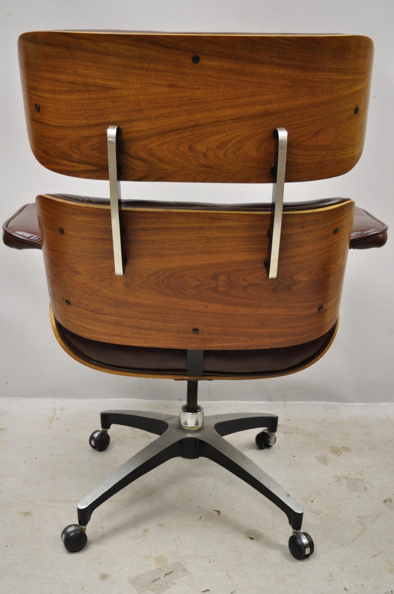 Frank Doerner Eames Style Brown Vinyl Rolling Swivel Office Desk Lounge