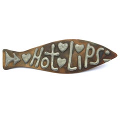 Retro "Hot Lips" Modern Abstract Copper Metal Fish Word Art Wall Sculpture