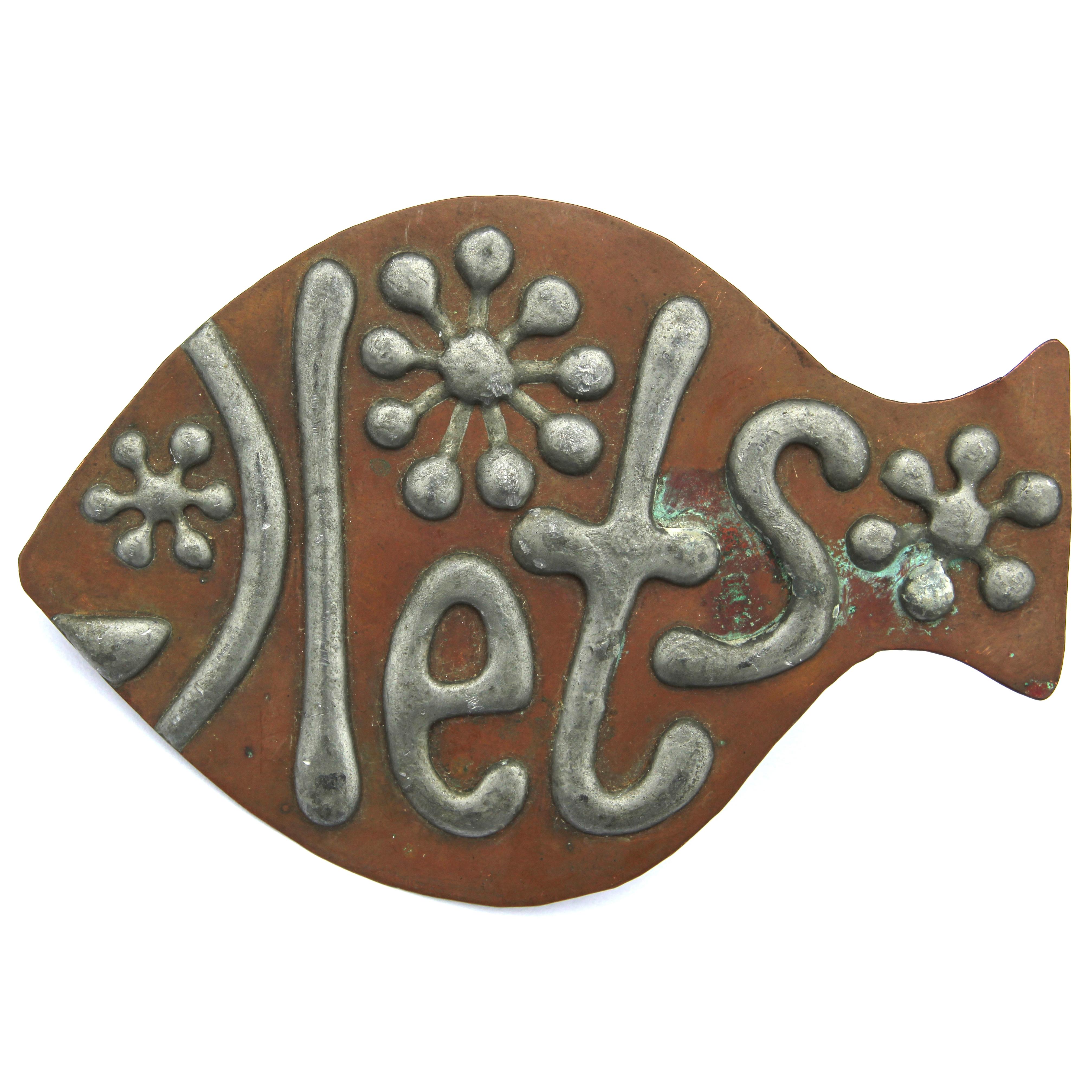 "Let's" Modern Abstract Copper Metal Fish Word Art Wall Sculpture