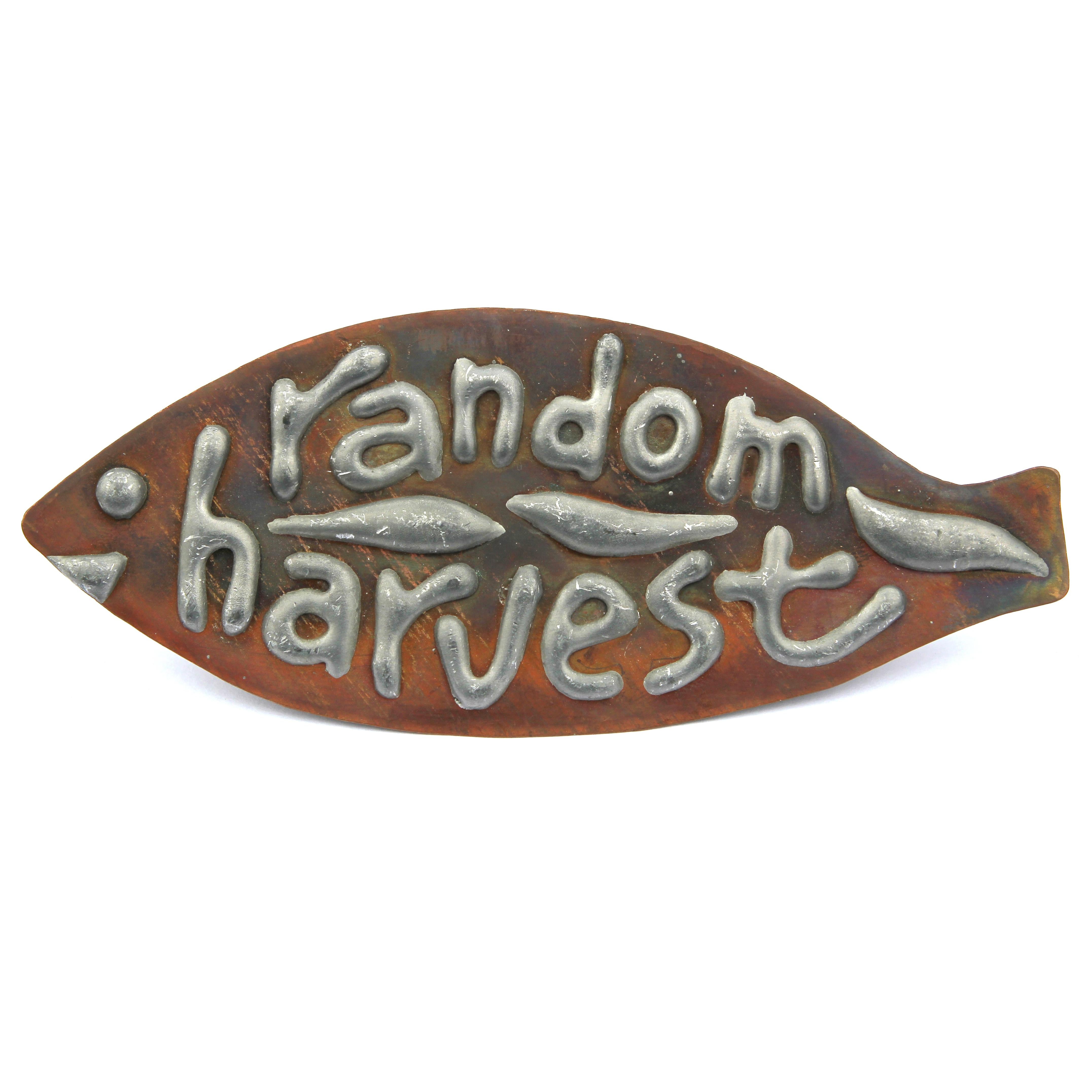 Sculpture murale d'art moderne abstraite en métal cuivré en forme de mot de poisson « Random Harvest »