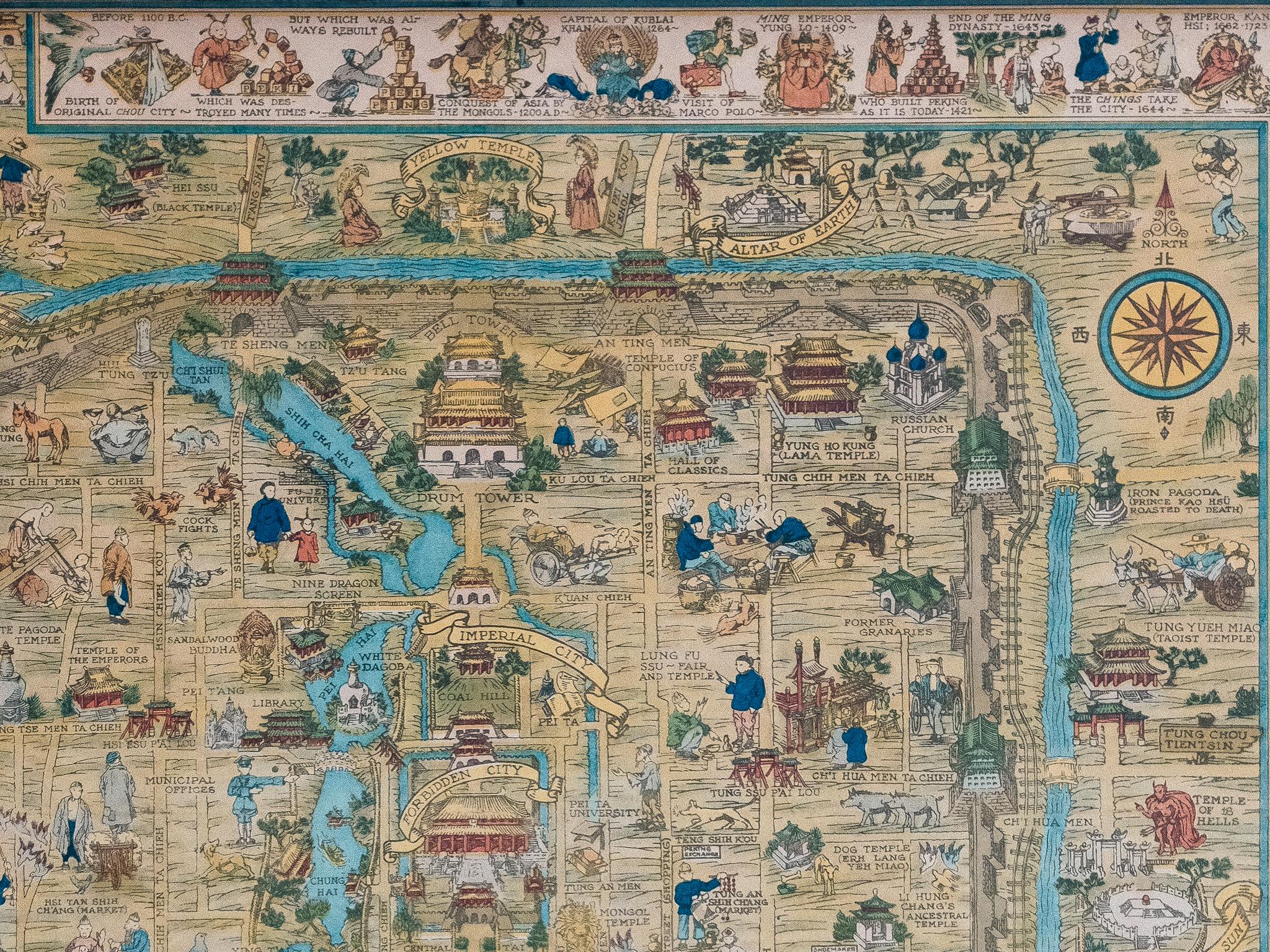 A Map and History of Peiping; formerly known as Peking; capital of provinces, princedoms, and kingdoms since 1121 B.C.; in 1264 A.D. the capital of the Mongol Empire of Kublai Khan; made the capital of the Ming Empire and built as it is today by