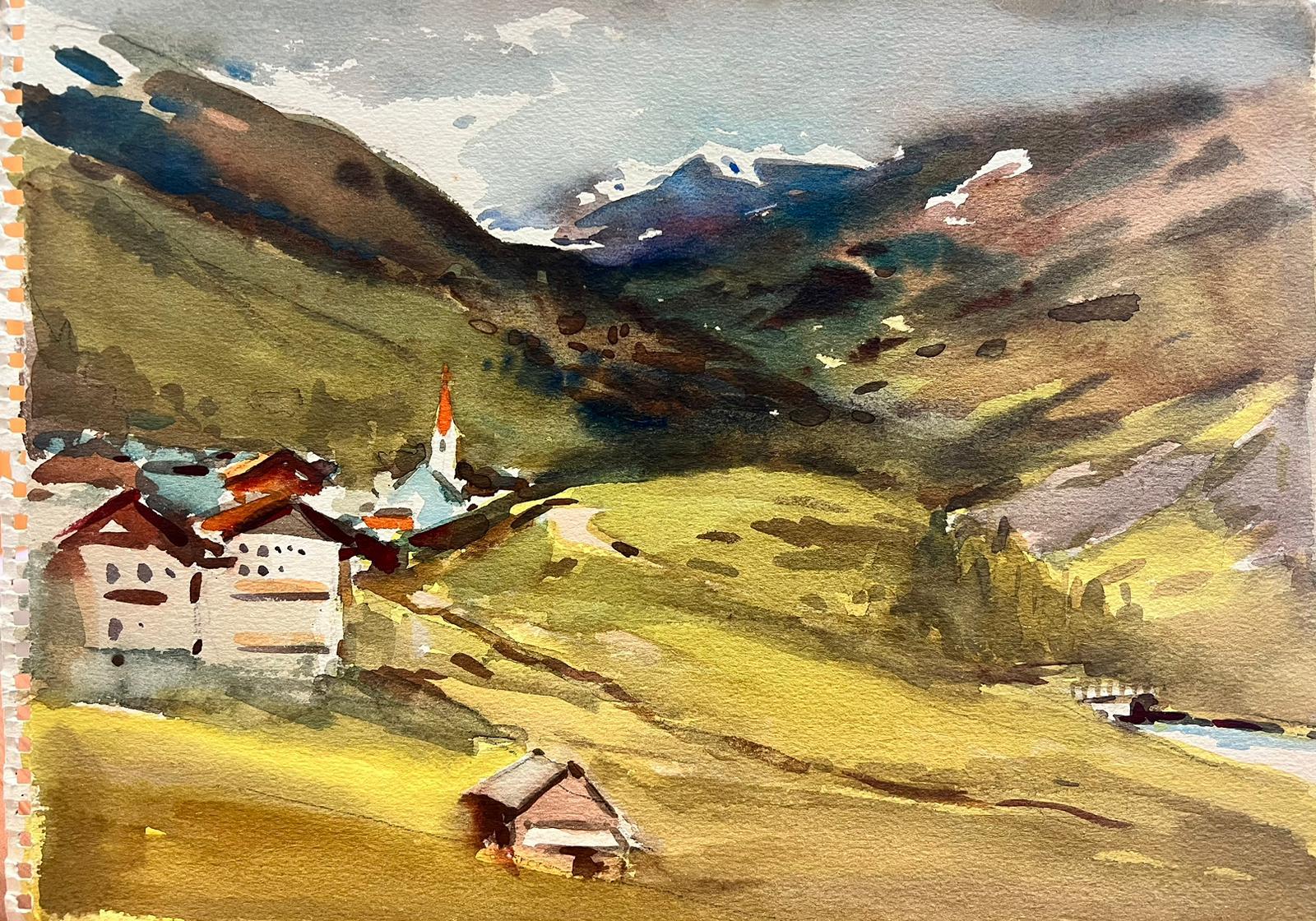 Peinture impressionniste britannique du milieu du 20e siècle - Paysage de chalet de montagne alpin - Art de Frank Duffield