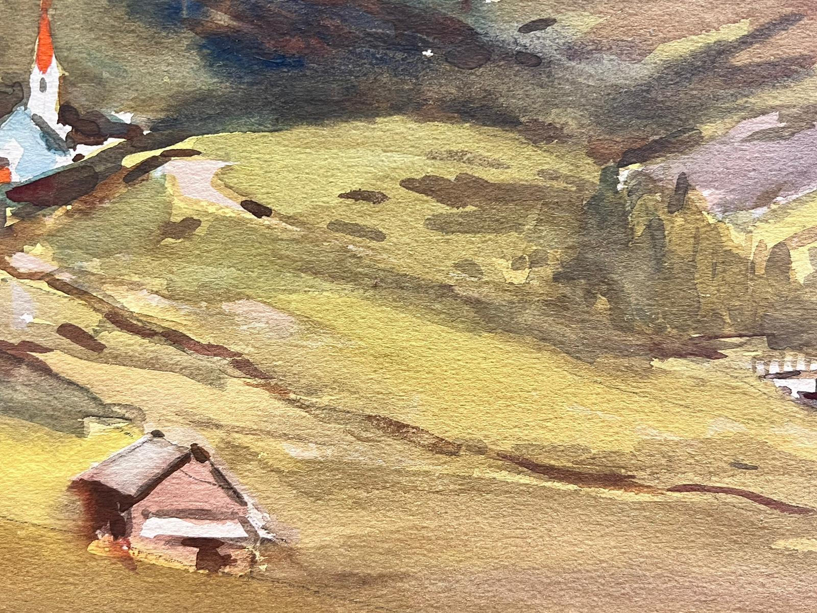 Peinture impressionniste britannique du milieu du 20e siècle - Paysage de chalet de montagne alpin - Marron Figurative Art par Frank Duffield