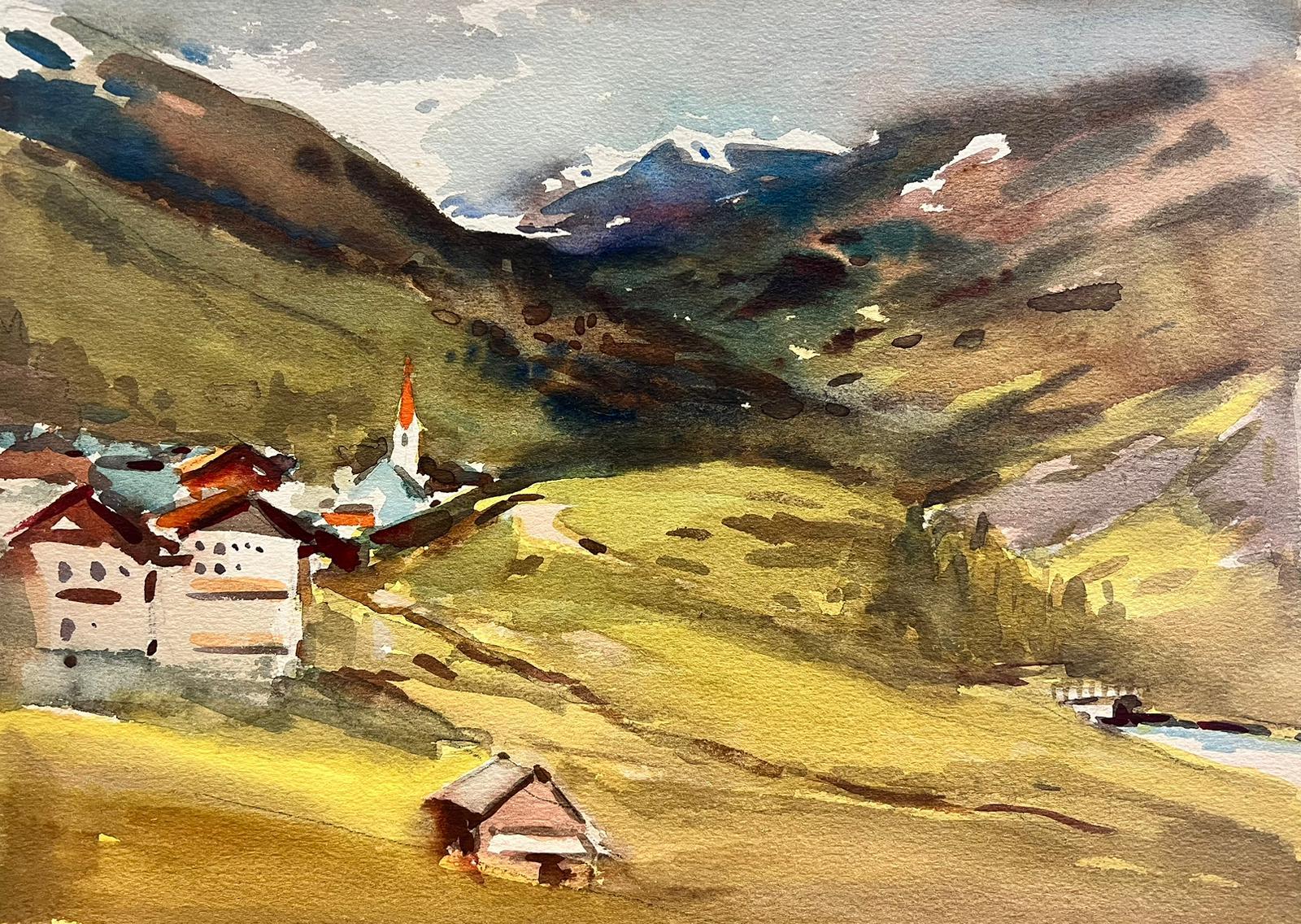 Peinture impressionniste britannique du milieu du 20e siècle - Paysage de chalet de montagne alpin