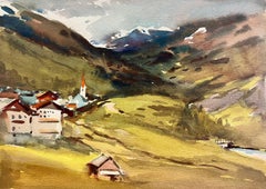 Alpine Mountain Chalet Landscape British Mid 20th Century Impressionist Painting