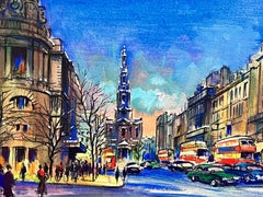 Vintage British Mid 20th Century Impressionist Painting London City Sketch