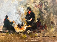 British Mid 20th Century Impressionist Painting Travellers round the Camp Fire