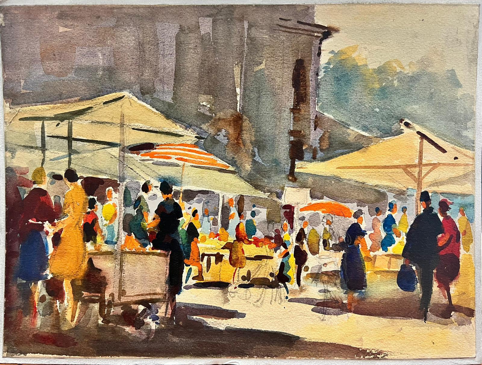 Ocupada escena de mercado y figuras Pintura impresionista británica de mediados del siglo XX - Painting de Frank Duffield
