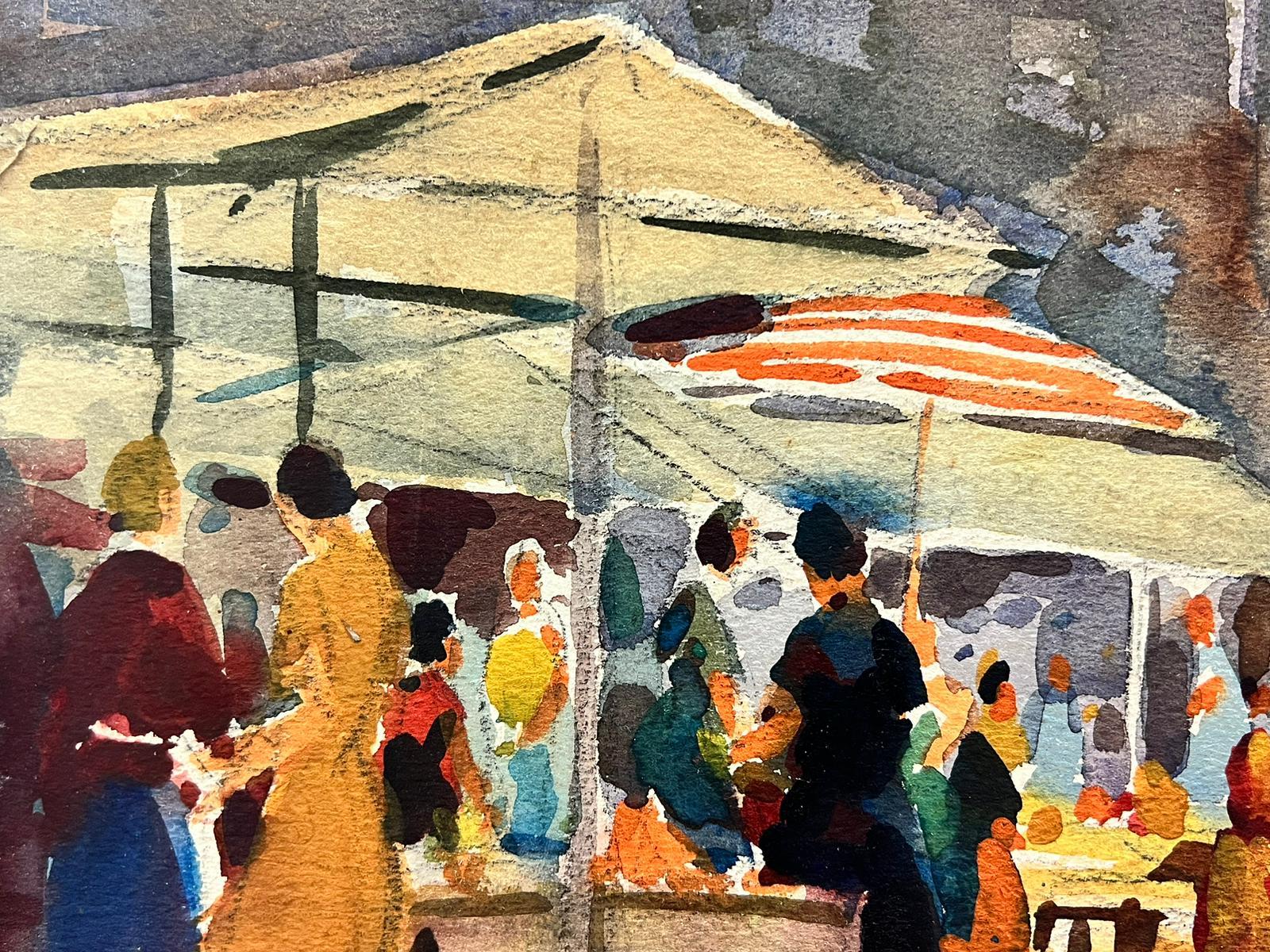 El mercado
Frank Duffield (británico, 1908-1982)
pintura original en acuarela sobre papel pegado sobre tabla, sin enmarcar
Tamaño: 10 x 13,75 pulgadas
estado: en general muy bueno, desgaste menor en los bordes como es normal en una obra sin