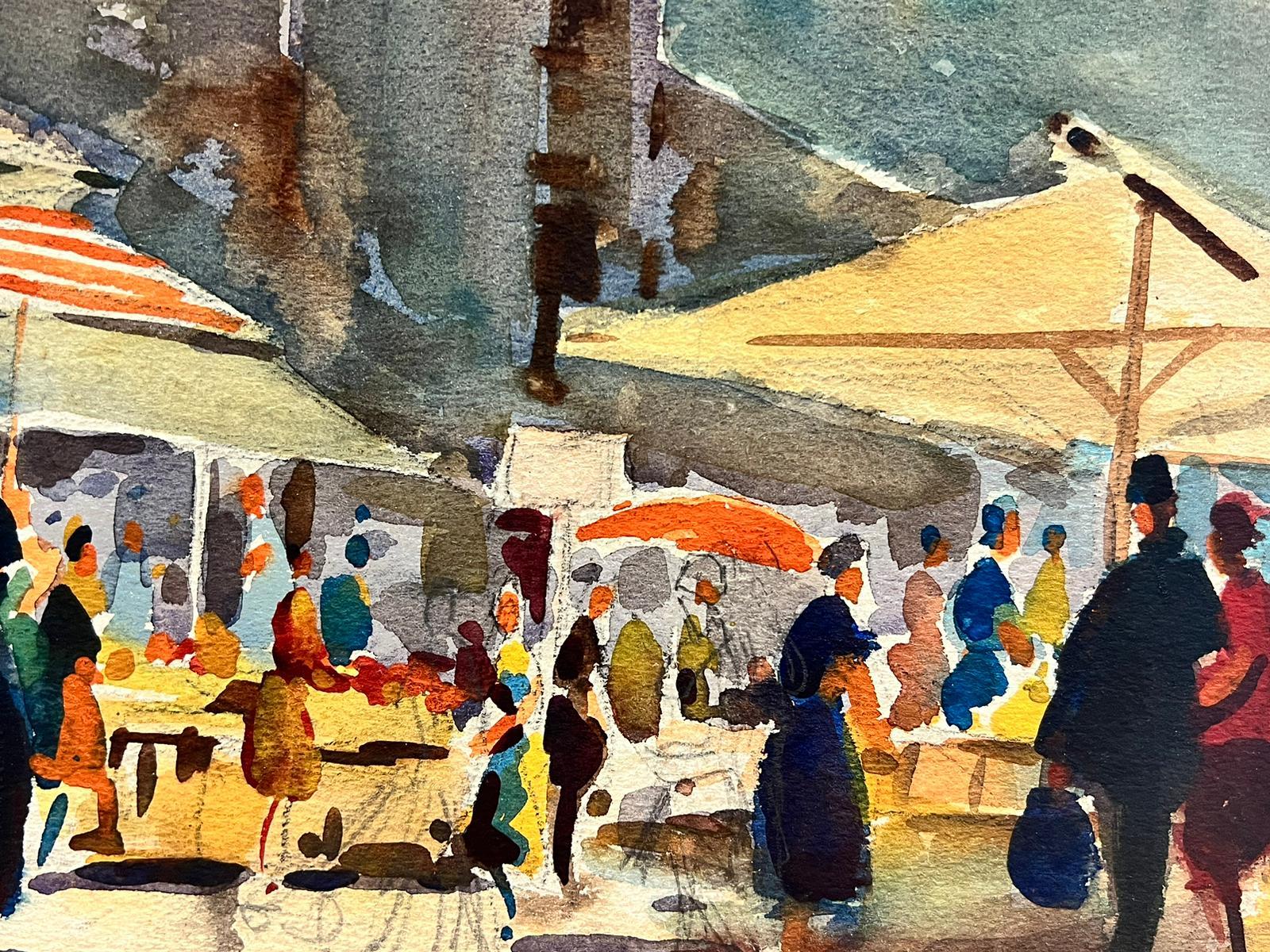 Ocupada escena de mercado y figuras Pintura impresionista británica de mediados del siglo XX 1