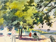 Figures by River Landscape British Mid 20th Century Impressionist Painting