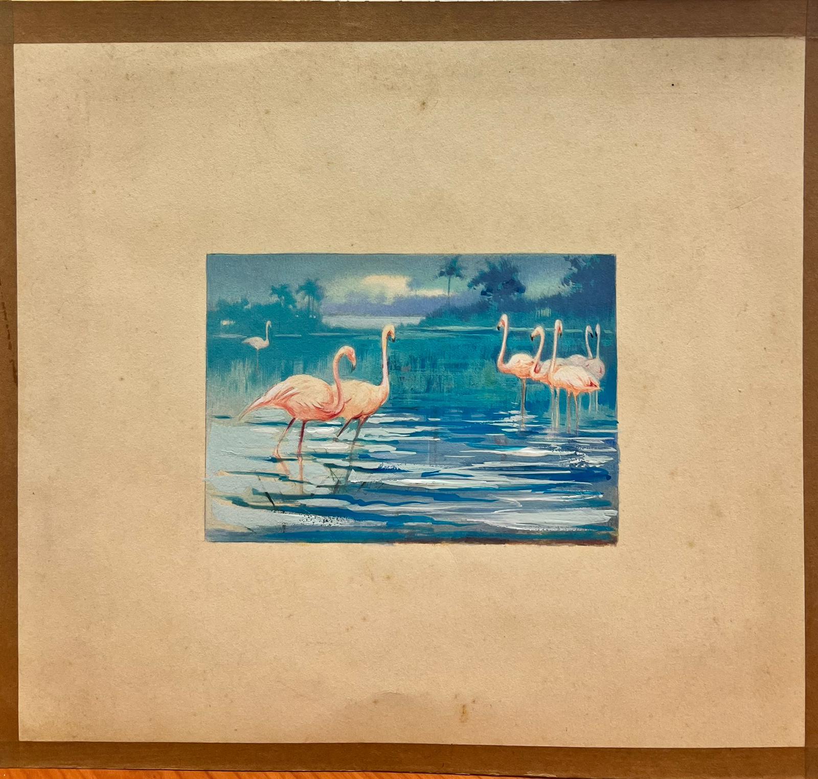 Pink Flamingos in Lakeland British Mid 20th Century Impressionist Painting - Art by Frank Duffield
