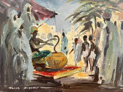 Schlangenanhänger, Busy Market Place, britisches impressionistisches Gemälde aus der Mitte des 20. Jahrhunderts