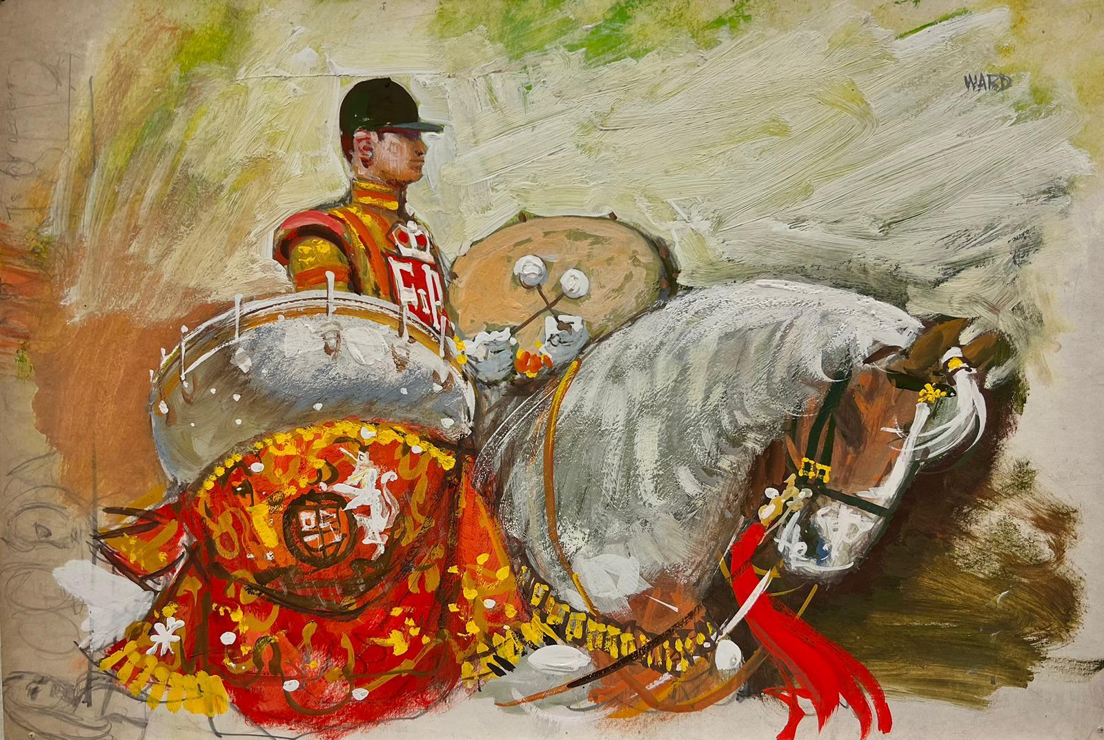 Landscape Painting de Frank Duffield - El tamborilero de caballería a caballo Pintura impresionista británica de mediados del siglo XX