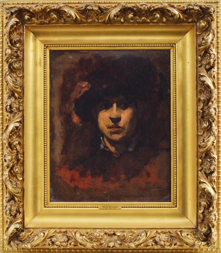 Frank Duveneck Woman in a Black Hat For Sale at 1stDibs