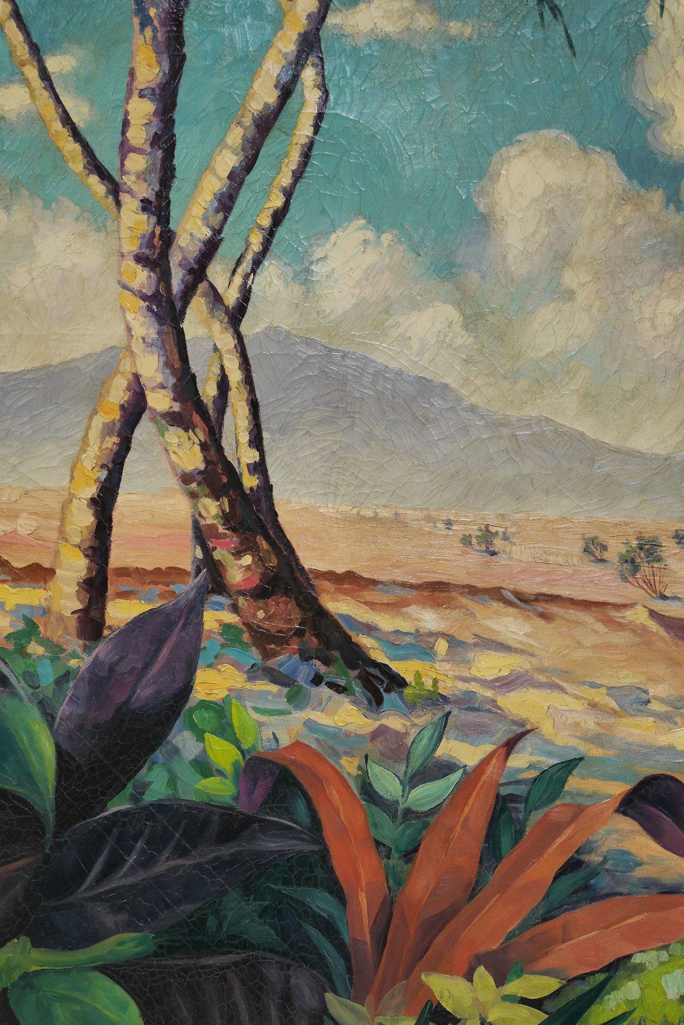 Frank Eggleston (American, 20th Century)
Zebra and Her Foal, c. 1950
Monumental oil on canvas
Signed lower right
48.25 x 96 inches
55 x 103 inches, framed

The painting was originally painted for and hung in the 