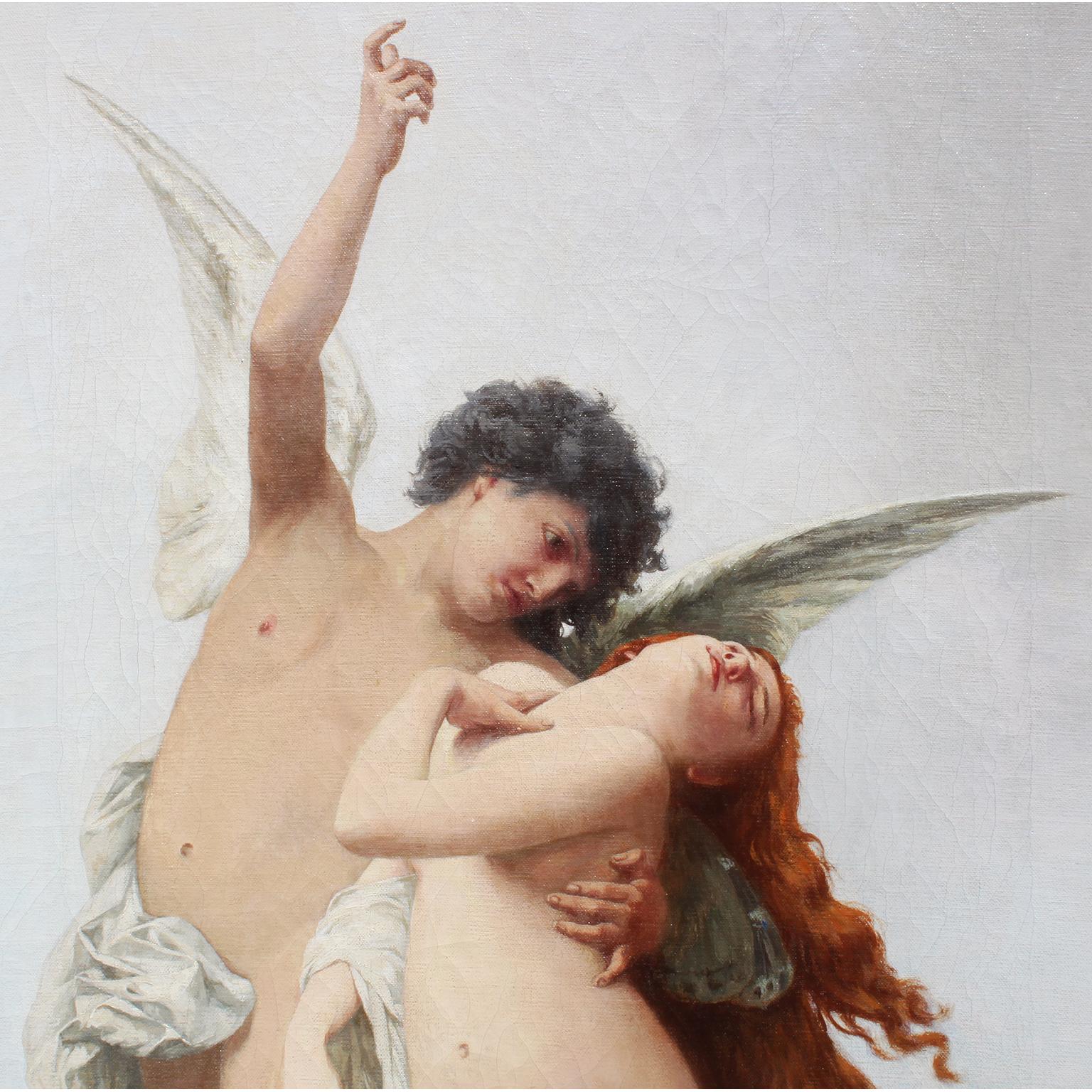 Romantic Frank Enders, Oil on Canvas Cupid and Psyche after Bouguereau