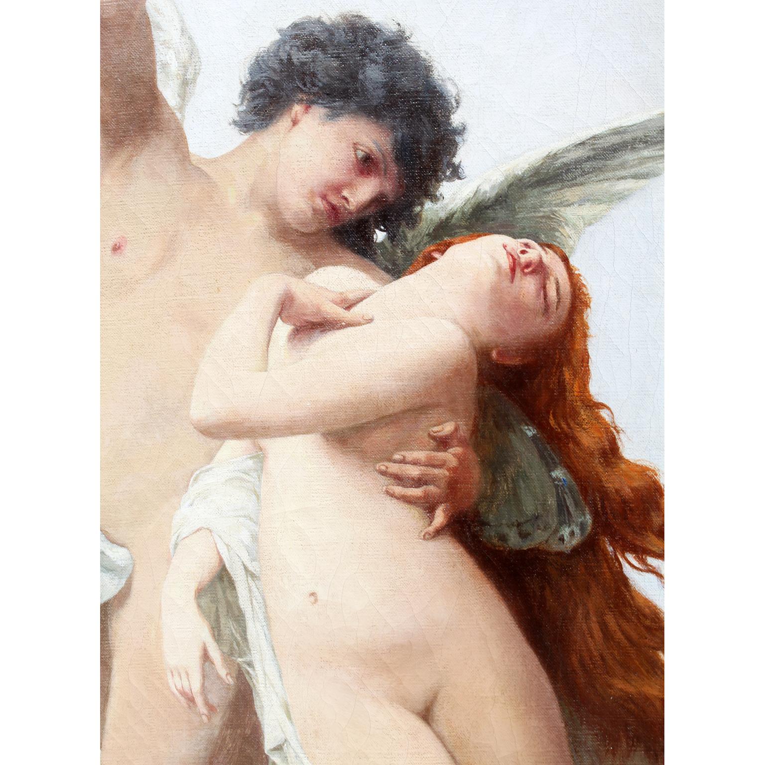 Carved Frank Enders, Oil on Canvas Cupid and Psyche after Bouguereau
