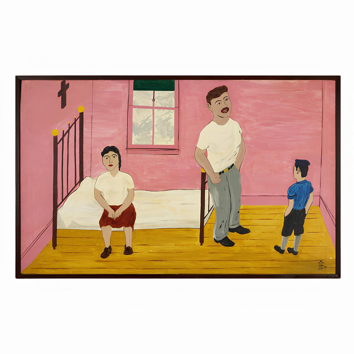 On 3rd Flr El Barrio (Acrylic Painting) - Brown Figurative Painting by Frank Escalet Diaz