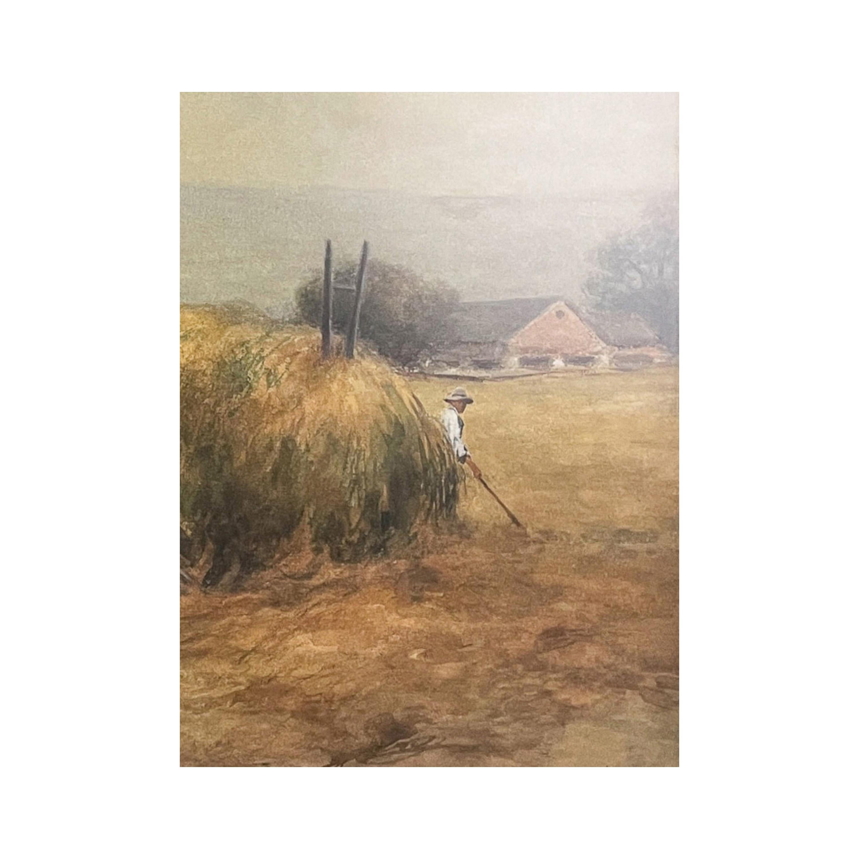 Ancienne aquarelle américaine Bucks County Pennslyvania Horses Farm 1910 en vente 1
