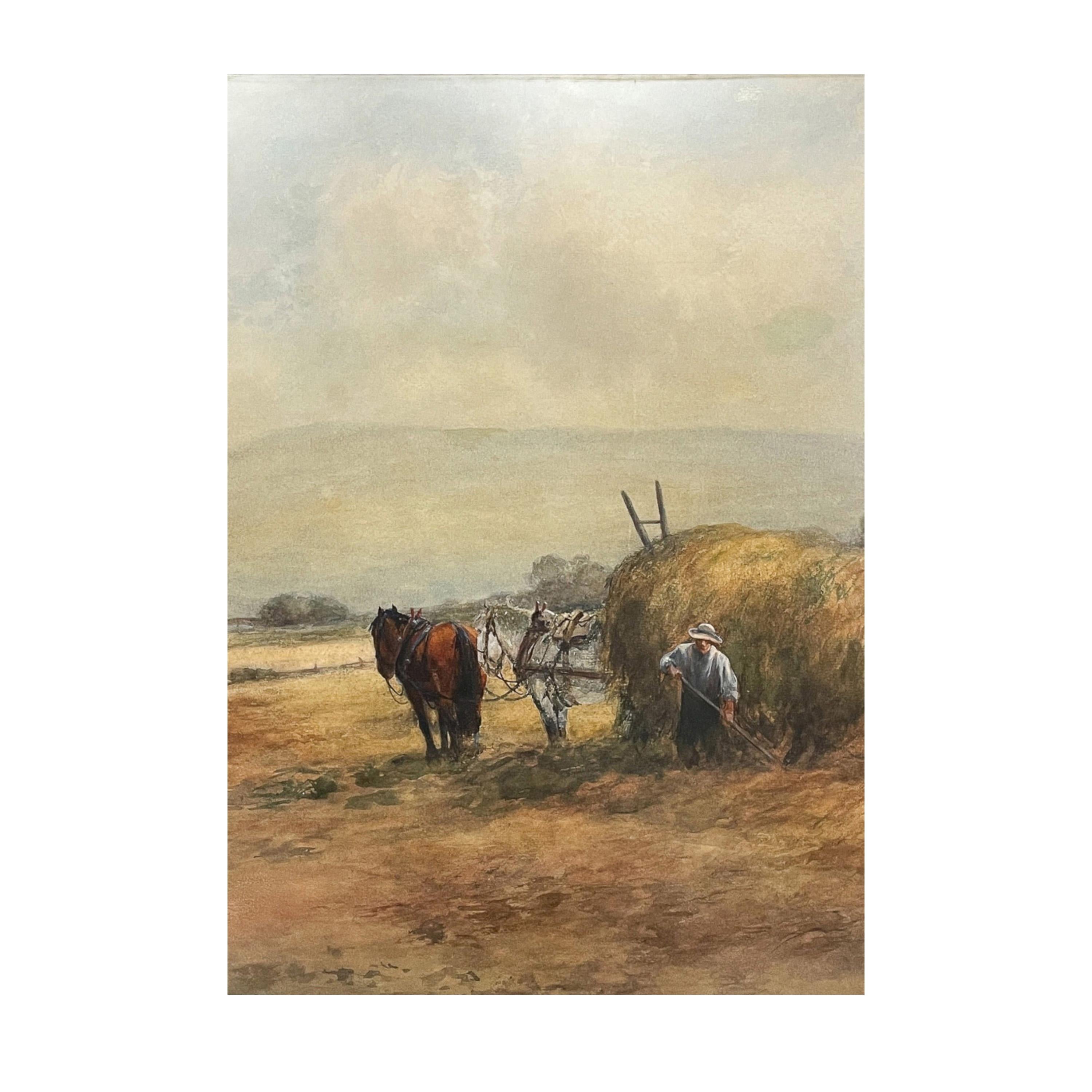 Ancienne aquarelle américaine Bucks County Pennslyvania Horses Farm 1910 en vente 2