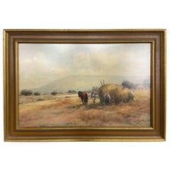 Antique American Watercolor Painting Bucks County Pennslyvania Horses Farm 1910