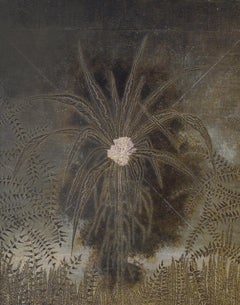 Abstrakte abstrakte Flora III: Minimalistische abstrakte Landschaft aus dunklem Silber und Bronzeblättern