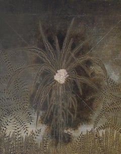 Flora Abstracta III: Paisaje Abstracto Minimalista de Hojas de Plata Oscura y Bronce