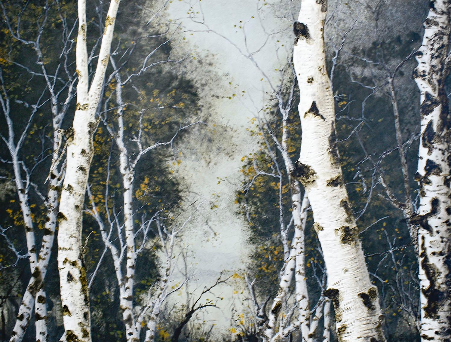 Frank Faulkner Still-Life Painting - Birch Grove on the Hudson I: Landscape Painting on Panel of White Birch Forest