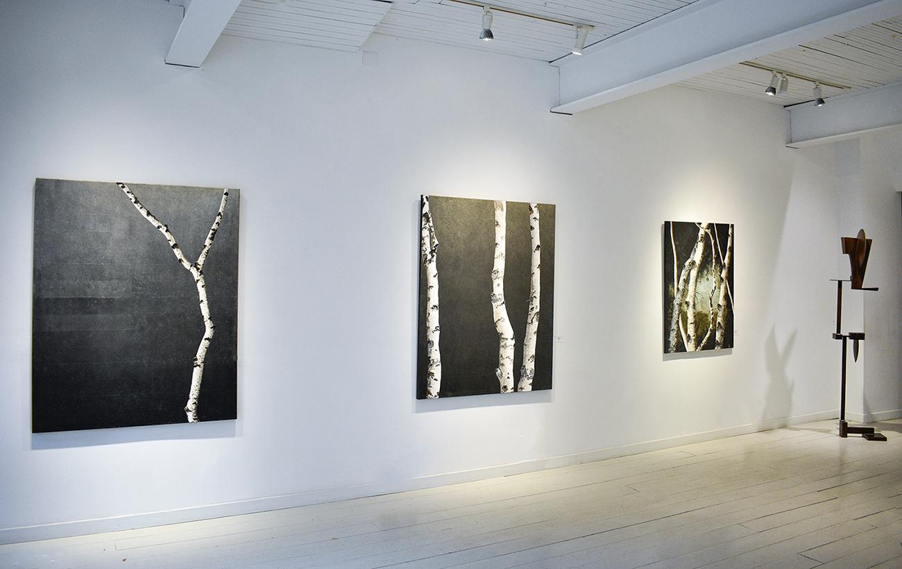 Birches II: Contemporary Minimalist Painting w/ Single Birch Branch 2