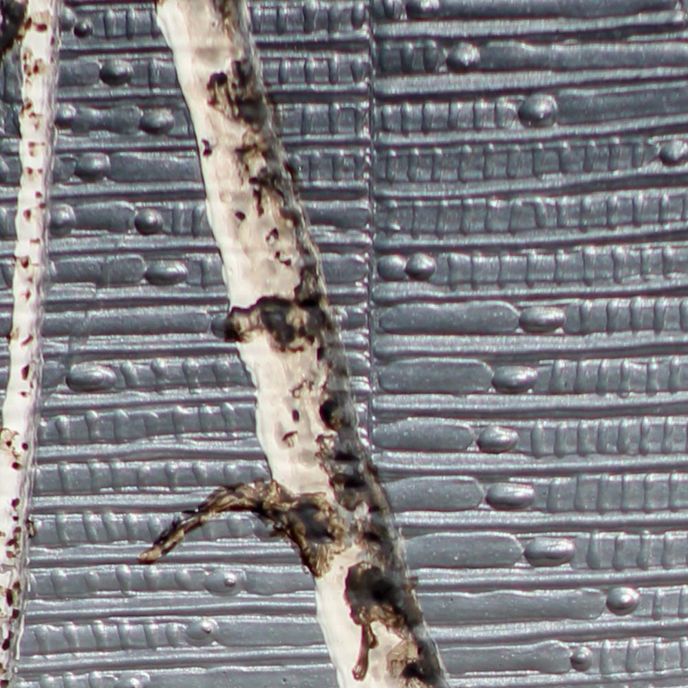 Birches IX: Minimalist Landscape Painting of Birch Trees on Dark Silver For Sale 3