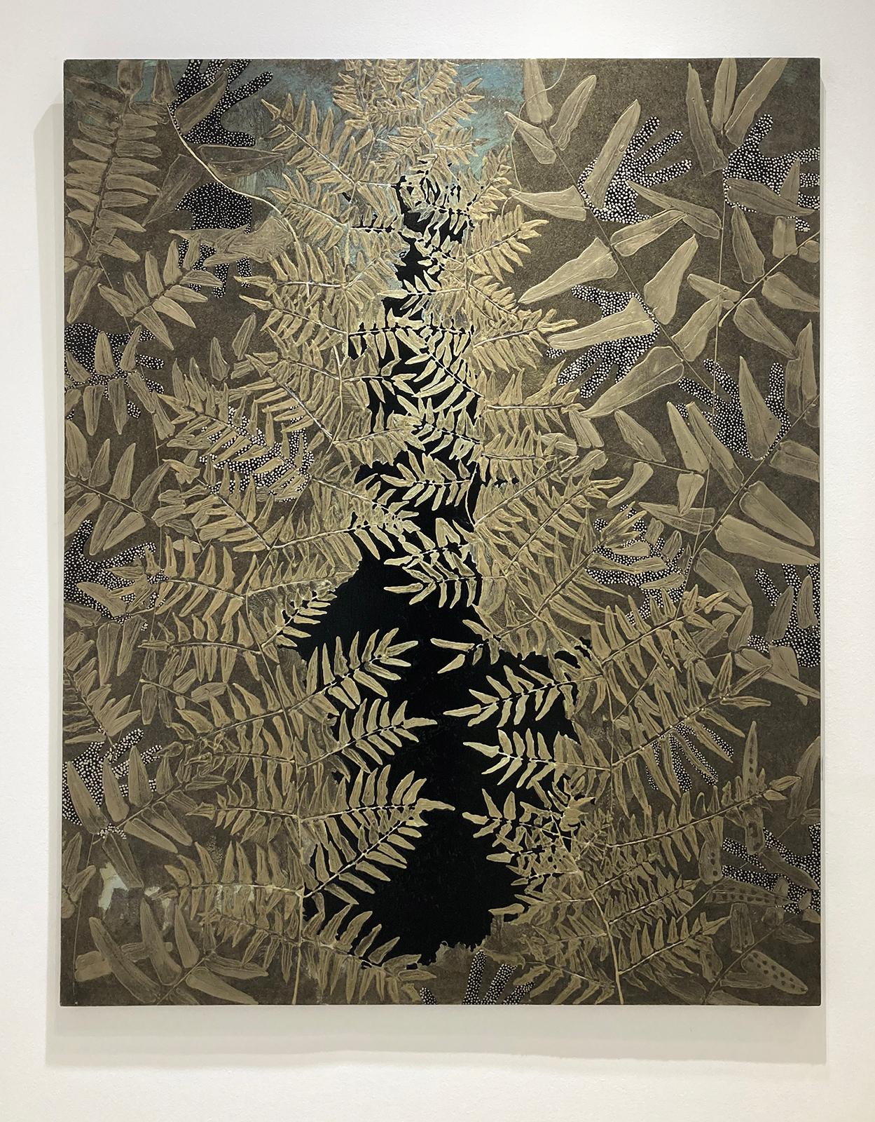 Abismo: Paisaje Abstracto de Hojas de Oro y Bronce sobre Negro - Landscape Painting Marrón de Frank Faulkner