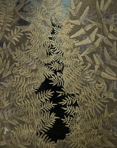 Chasm: Abstract Landscape Painting of Gold and Bronze Leaves on Black 