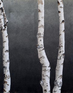 Abedules III: Pintura minimalista contemporánea de esbeltos abedules